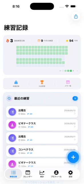BJJNote の練習記録ダッシュボード
